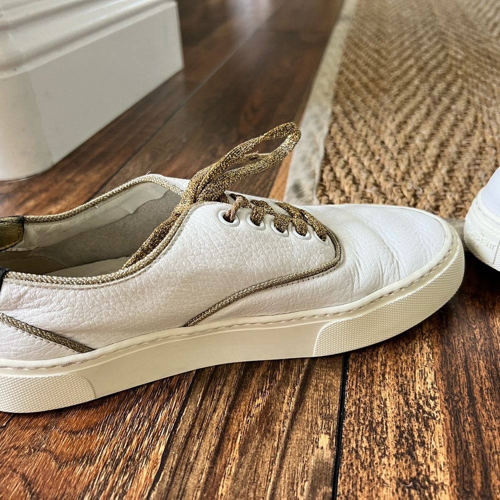 Saint Laurent White and Gold Sneakers